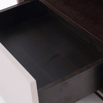Contemporary Scandinavian Single Drawer Nightstand: Off-White Lacquered Minimalist Design - Veneered Storage Bedside Table For Bedroom