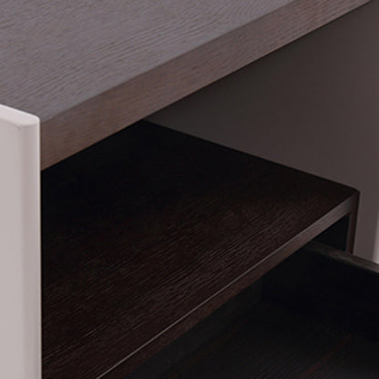 Contemporary Scandinavian Single Drawer Nightstand: Off-White Lacquered Minimalist Design - Veneered Storage Bedside Table For Bedroom