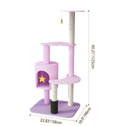 Contemporary Creative Star & Moon Theme Particle Board Velvet Fabric Sisal Multi-Functional Cat Tree 4-Tier For Living Room