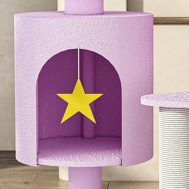 Contemporary Creative Star & Moon Theme Particle Board Velvet Fabric Sisal Multi-Functional Cat Tree 4-Tier For Living Room