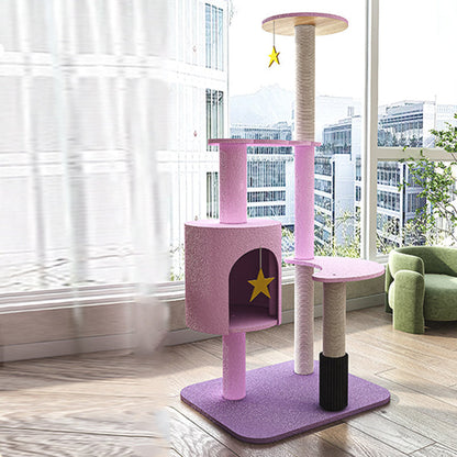Contemporary Creative Star & Moon Theme Particle Board Velvet Fabric Sisal Multi-Functional Cat Tree 4-Tier For Living Room