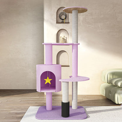 Contemporary Creative Star & Moon Theme Particle Board Velvet Fabric Sisal Multi-Functional Cat Tree 4-Tier For Living Room