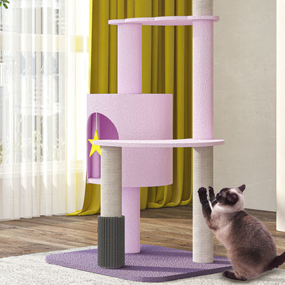 Contemporary Creative Star & Moon Theme Particle Board Velvet Fabric Sisal Multi-Functional Cat Tree 4-Tier For Living Room