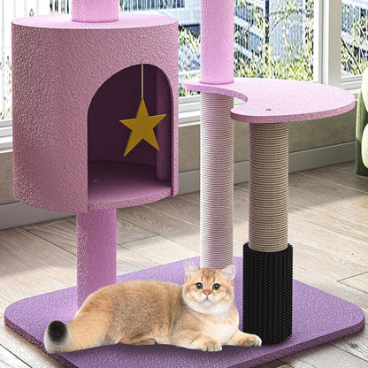 Contemporary Creative Star & Moon Theme Particle Board Velvet Fabric Sisal Multi-Functional Cat Tree 4-Tier For Living Room