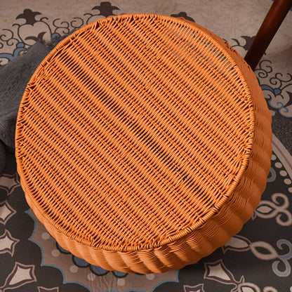 Contemporary Creative Round Orange-Shaped PP/PE Faux Rattan Velvet Fabric Handwoven Cat Bed For Bedroom & Living Room