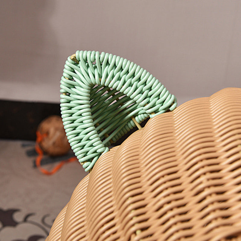Contemporary Creative Round PP/PE Faux Rattan Fabric Handwoven Cat Ear-Shaped Cat Bed For Bedroom & Living Room