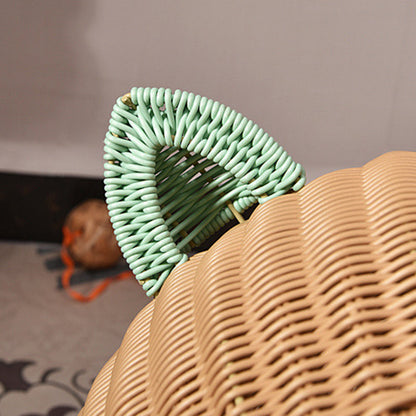 Contemporary Creative Round PP/PE Faux Rattan Fabric Handwoven Cat Ear-Shaped Cat Bed For Bedroom & Living Room