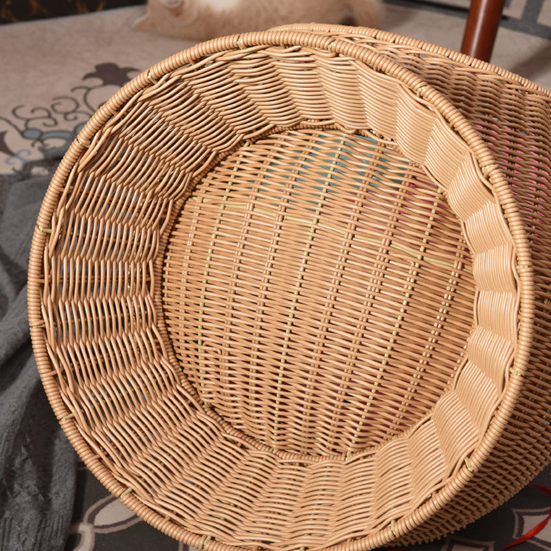 Contemporary Creative Round PP/PE Faux Rattan Fabric Handwoven Cat Ear-Shaped Cat Bed For Bedroom & Living Room