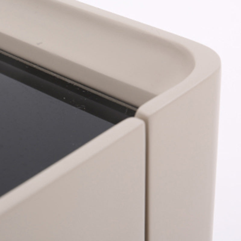 Modern Minimalist Beige Nightstand: Black Tempered Glass Top - Dual-Drawer Storage Bedside Table For Bedroom