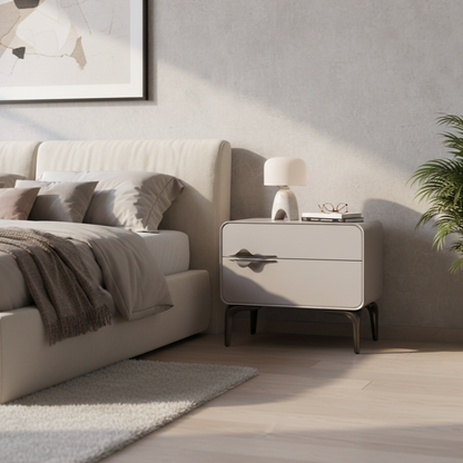 Modern Minimalist White Dual-Drawer Nightstand: Lightweight Iron Leg Design - Scandinavian-Style Storage Bedside Table For Bedroom