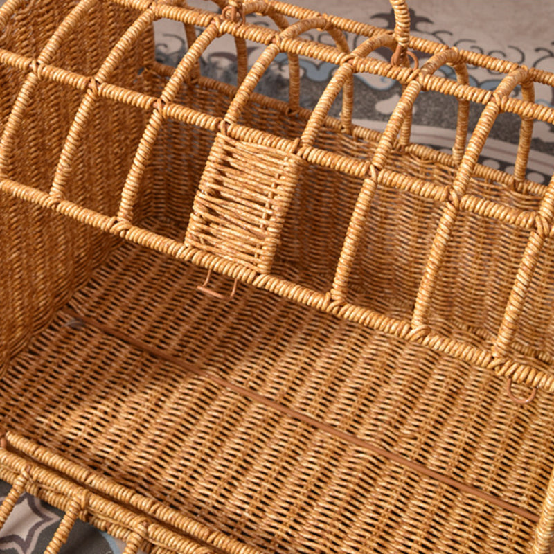 Contemporary Boho Rectangular PP/PE Faux Rattan Iron Handwoven Crab Cage-Shaped Cat Bed For Bedroom