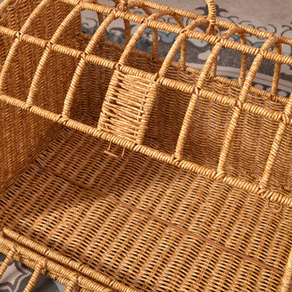 Contemporary Boho Rectangular PP/PE Faux Rattan Iron Handwoven Crab Cage-Shaped Cat Bed For Bedroom