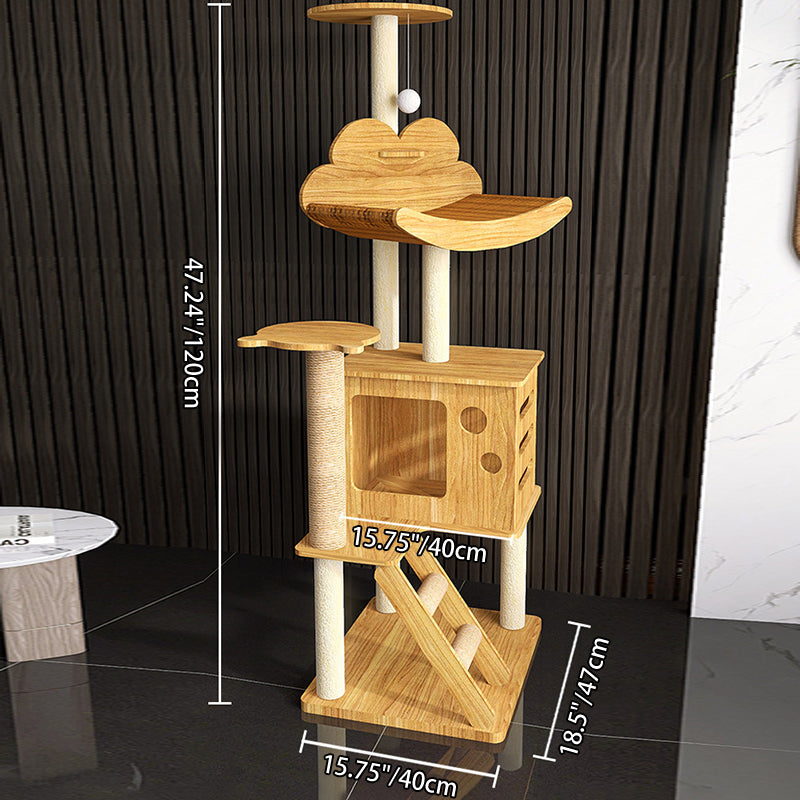 Contemporary Creative Rectangular Medium-Density Fiberboard Sisal Velvet Fabric Multi-Functional Cat Tree For Living Room