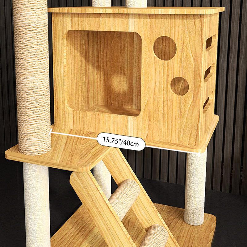 Contemporary Creative Rectangular Medium-Density Fiberboard Sisal Velvet Fabric Multi-Functional Cat Tree For Living Room