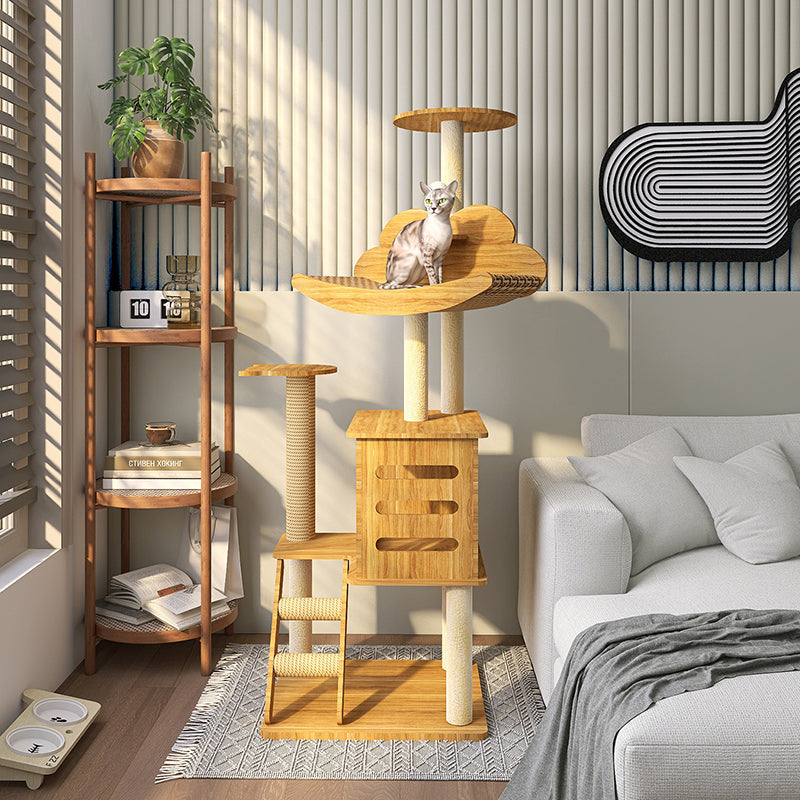 Contemporary Creative Rectangular Medium-Density Fiberboard Sisal Velvet Fabric Multi-Functional Cat Tree For Living Room