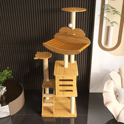 Contemporary Creative Rectangular Medium-Density Fiberboard Sisal Velvet Fabric Multi-Functional Cat Tree For Living Room