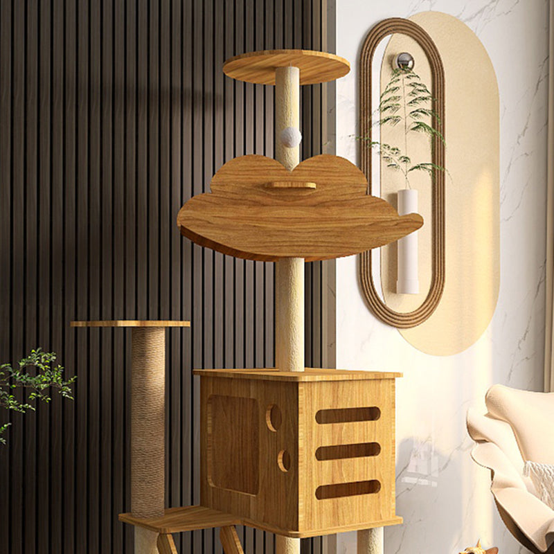 Contemporary Creative Rectangular Medium-Density Fiberboard Sisal Velvet Fabric Multi-Functional Cat Tree For Living Room