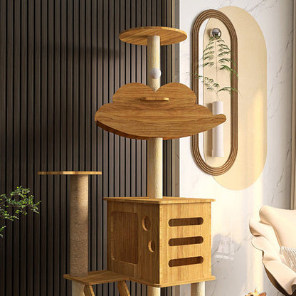 Contemporary Creative Rectangular Medium-Density Fiberboard Sisal Velvet Fabric Multi-Functional Cat Tree For Living Room