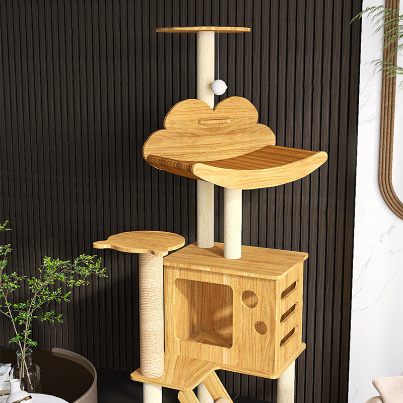 Contemporary Creative Rectangular Medium-Density Fiberboard Sisal Velvet Fabric Multi-Functional Cat Tree For Living Room