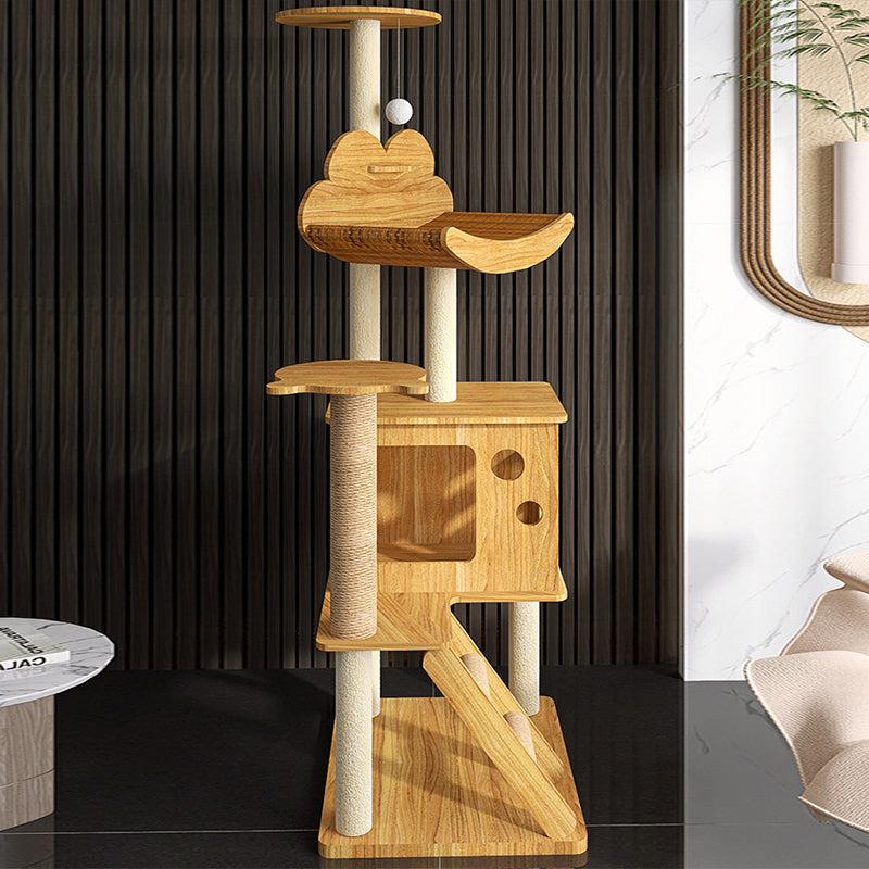 Contemporary Creative Rectangular Medium-Density Fiberboard Sisal Velvet Fabric Multi-Functional Cat Tree For Living Room
