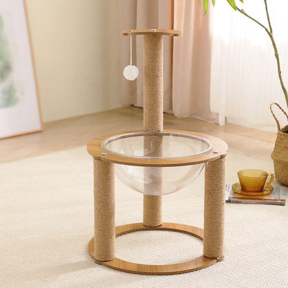 Contemporary Creative Round Medium-Density Fiberboard Sisal Acrylic Multi-Functional Cat Tree For Bedroom