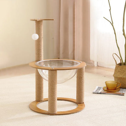 Contemporary Creative Round Medium-Density Fiberboard Sisal Acrylic Multi-Functional Cat Tree For Bedroom