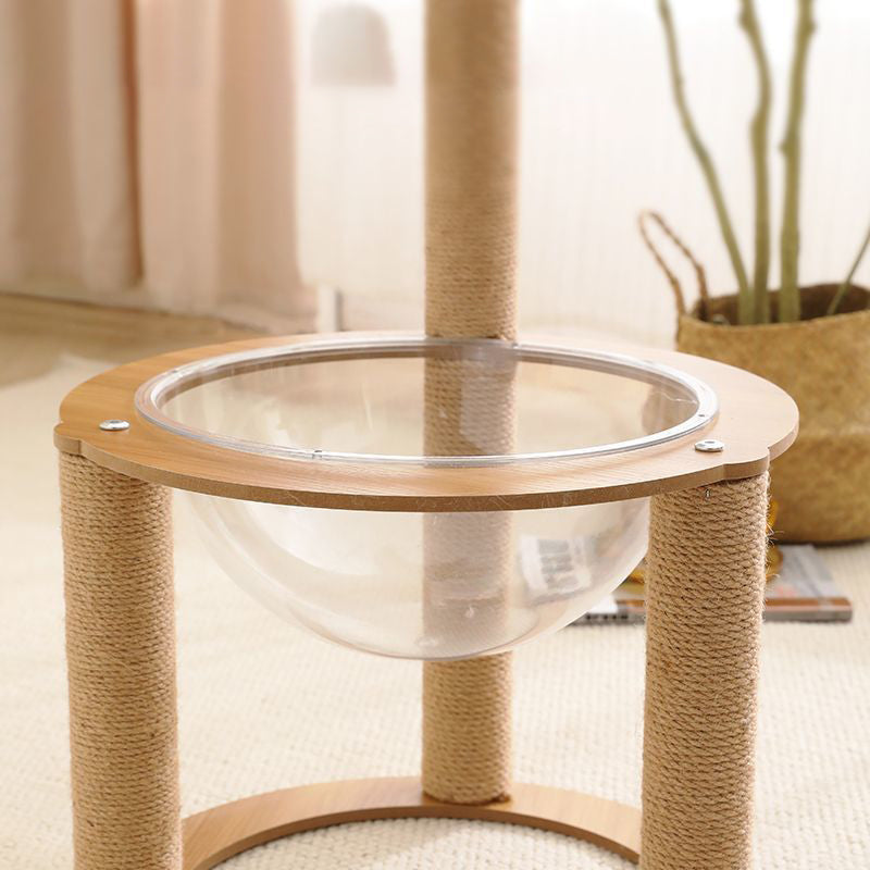 Contemporary Creative Round Medium-Density Fiberboard Sisal Acrylic Multi-Functional Cat Tree For Bedroom