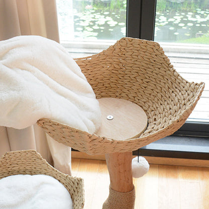 Contemporary Scandinavian Round Natural Fruitwood Particle Board Sisal Velvet Fabric Multi-Functional Cat Tree For Bedroom