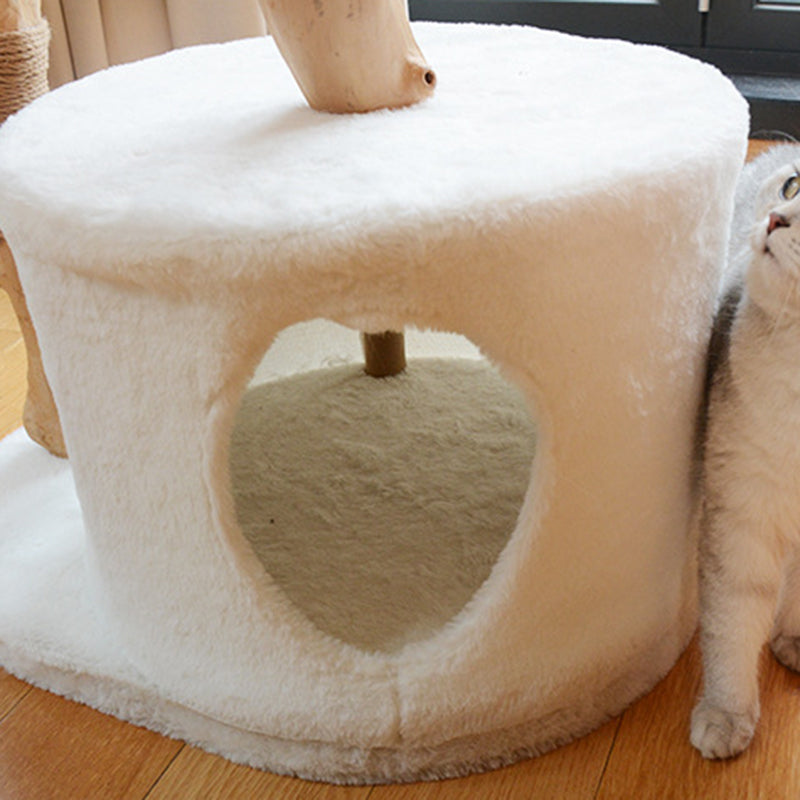 Contemporary Scandinavian Round Natural Fruitwood Particle Board Sisal Velvet Fabric Multi-Functional Cat Tree For Bedroom