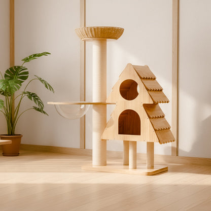 Contemporary Creative Rectangular Christmas Tree-Shaped Rubberwood Sisal Acrylic Multi-Functional Cat Tree For Living Room