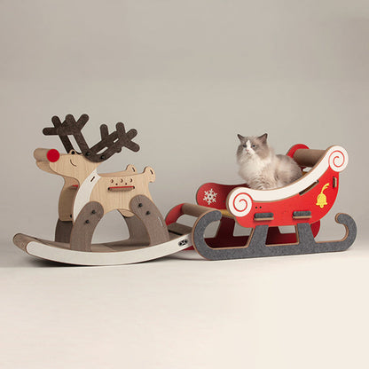 Contemporary Creative Rectangular Reindeer-Shaped Medium-Density Fiberboard Jute Felt Christmas Cat Tree For Living Room