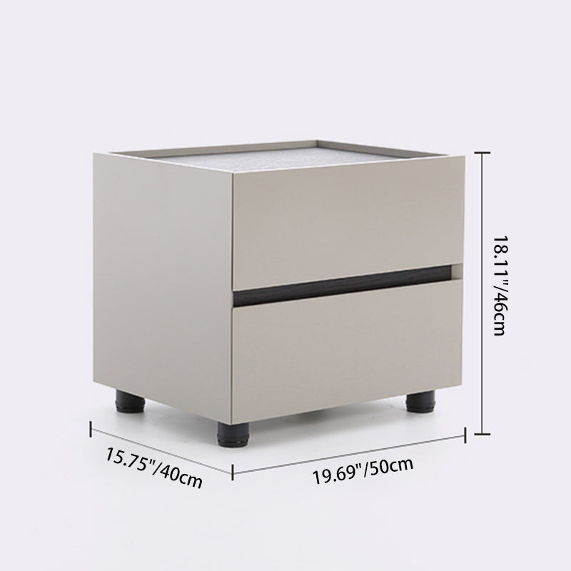 Modern Minimalist Dual-Drawer Nightstand: Light Luxury - Greige Neutral Storage Bedside Table For Bedroom