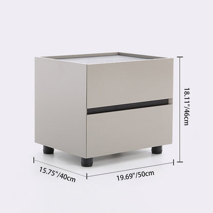 Modern Minimalist Dual-Drawer Nightstand: Light Luxury - Greige Neutral Storage Bedside Table For Bedroom
