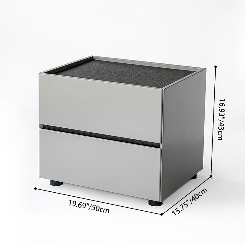 Modern Minimalist Dual-Drawer Nightstand: Light Luxury - Greige Neutral Storage Bedside Table For Bedroom