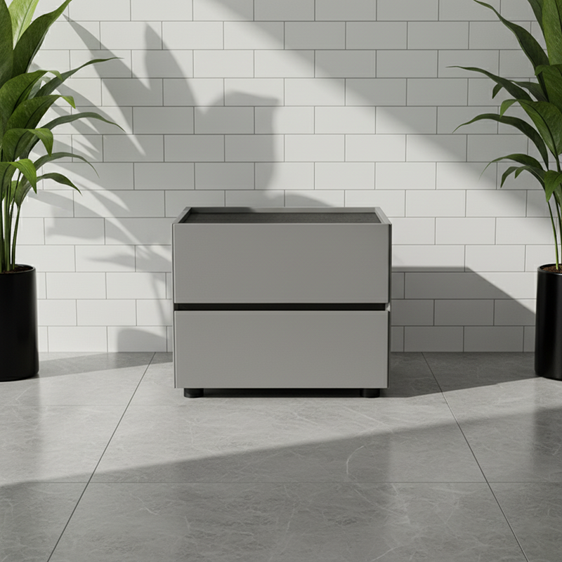 Modern Minimalist Dual-Drawer Nightstand: Light Luxury - Greige Neutral Storage Bedside Table For Bedroom