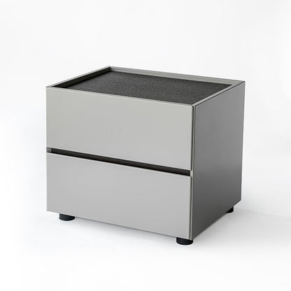 Modern Minimalist Dual-Drawer Nightstand: Light Luxury - Greige Neutral Storage Bedside Table For Bedroom