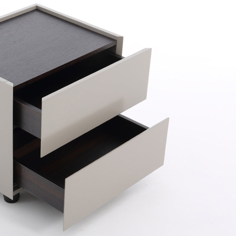 Modern Minimalist Dual-Drawer Nightstand: Light Luxury - Greige Neutral Storage Bedside Table For Bedroom
