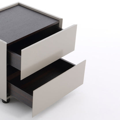 Modern Minimalist Dual-Drawer Nightstand: Light Luxury - Greige Neutral Storage Bedside Table For Bedroom