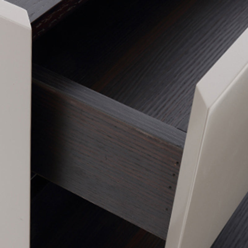 Modern Minimalist Dual-Drawer Nightstand: Light Luxury - Greige Neutral Storage Bedside Table For Bedroom