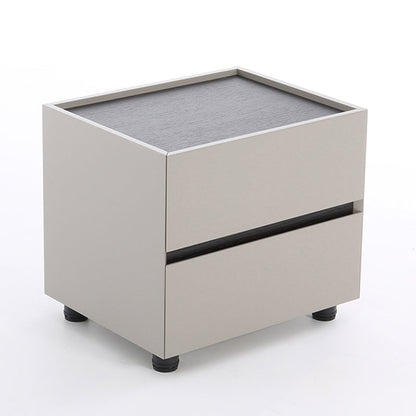 Modern Minimalist Dual-Drawer Nightstand: Light Luxury - Greige Neutral Storage Bedside Table For Bedroom