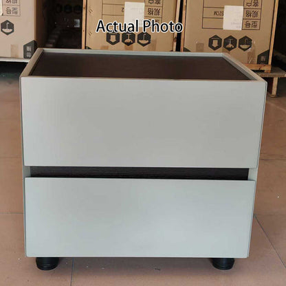 Modern Minimalist Dual-Drawer Nightstand: Light Luxury - Greige Neutral Storage Bedside Table For Bedroom