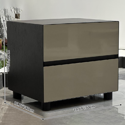 Modern Minimalist Dark-Tone Nightstand: Symmetrical Dual-Drawer - Lacquered Finish Bedside Accent Table For Bedroom