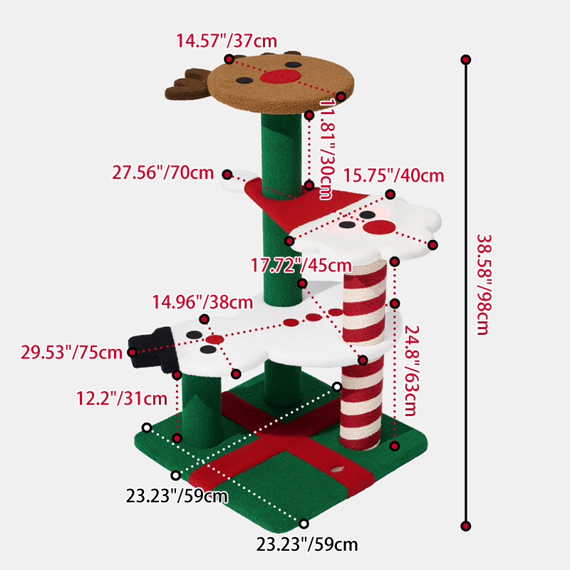 Contemporary Creative Round Reindeer Snowman Santa Claus Design Particle Board Polyester Fiber Jute Christmas Cat Tree 2/4-Tier For Bedroom