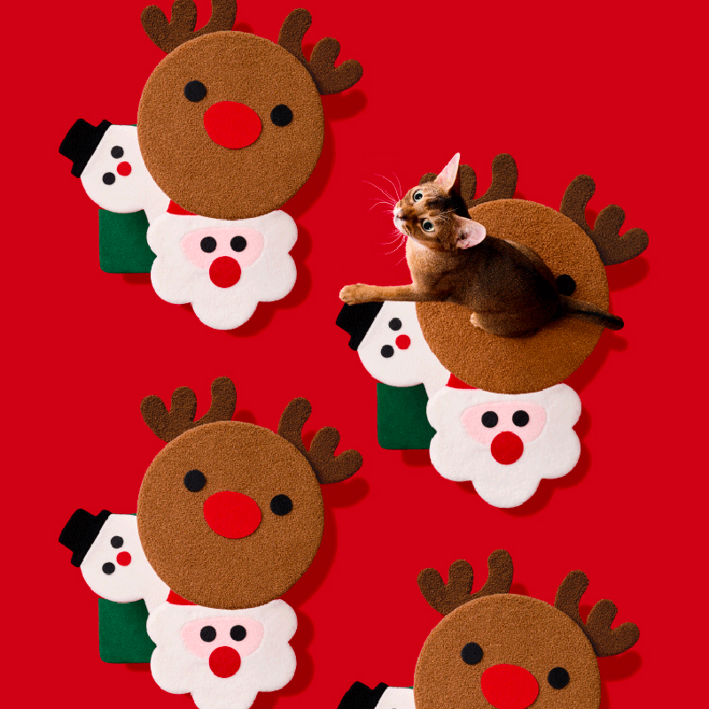 Contemporary Creative Round Reindeer Snowman Santa Claus Design Particle Board Polyester Fiber Jute Christmas Cat Tree 2/4-Tier For Bedroom