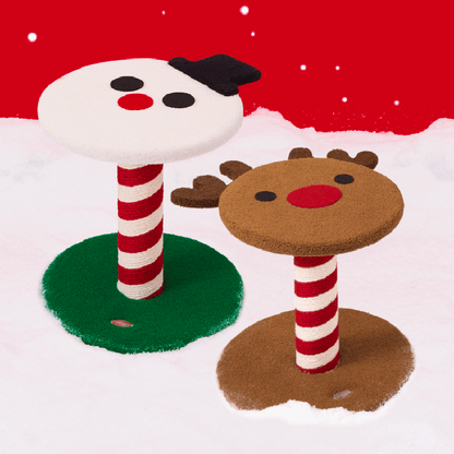 Contemporary Creative Round Reindeer Snowman Santa Claus Design Particle Board Polyester Fiber Jute Christmas Cat Tree 2/4-Tier For Bedroom