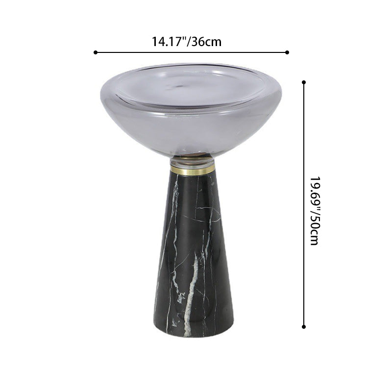 Modern Luxury Round Marble Tempered Glass Iron Side Table 1-Tier For Living Room