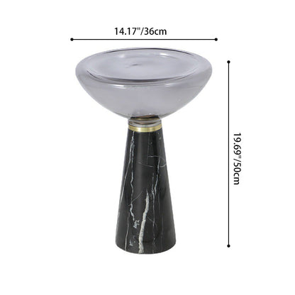 Modern Luxury Round Marble Tempered Glass Iron Side Table 1-Tier For Living Room
