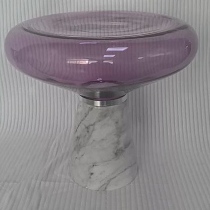 Modern Luxury Round Marble Tempered Glass Iron Side Table 1-Tier For Living Room