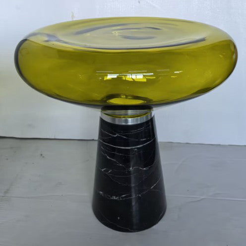 Modern Luxury Round Marble Tempered Glass Iron Side Table 1-Tier For Living Room