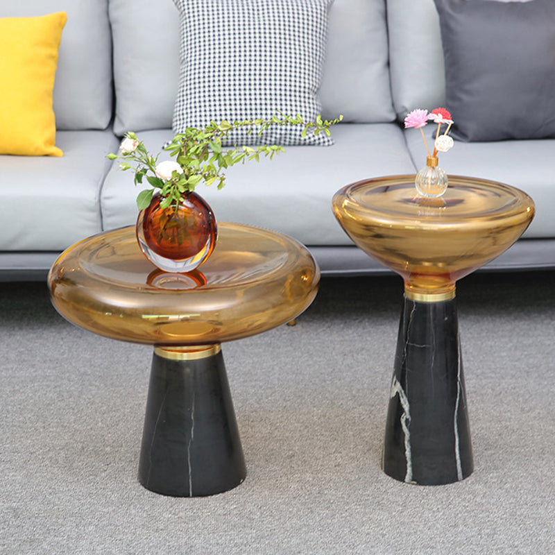 Modern Luxury Round Marble Tempered Glass Iron Side Table 1-Tier For Living Room